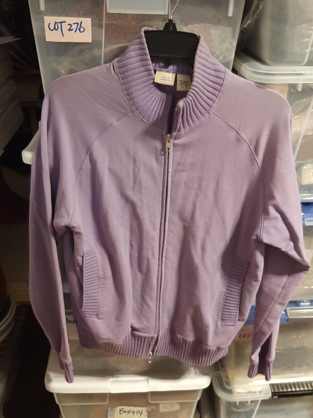 Falls Creek WMN Full Zip Jacket Ribbed Trim Collar Cuffs Front Pokcts L Purple M